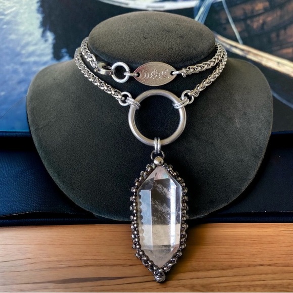 Natural Crystal quartz black electroplated boho goth stainless steel necklace - Picture 10 of 14